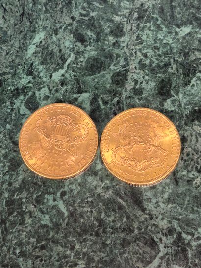 Lot de deux pièces de 20 dollars américains...