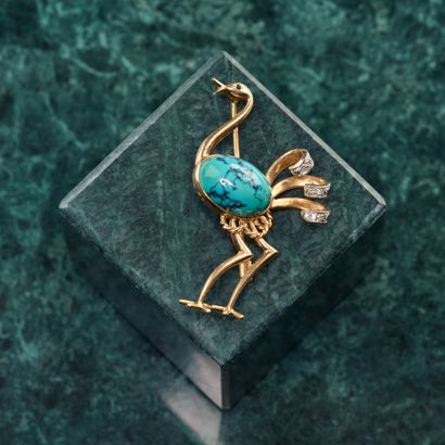 Bird brooch in 18k yellow gold 750 thousandths...