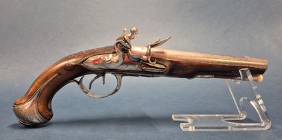 Pistolet à silex à canon double en table,...