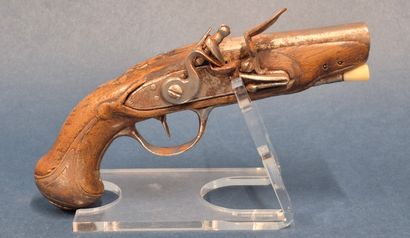 Pistolet de voyage à silex, canon à pans...