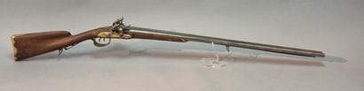 Beau fusil de chasse à silex, à double canon...