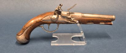 Pistolet à silex fin XVIIIe, canon à pans...