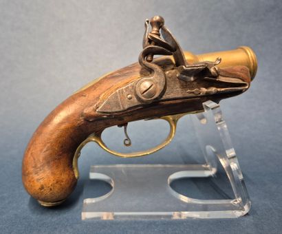 Pistolet à silex fin XVIIIe platine et chien...