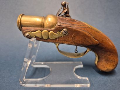 Pistolet à silex fin XVIIIe platine et chien...