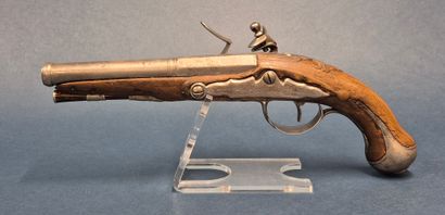 Pistolet à silex fin XVIIIe, canon à pans...