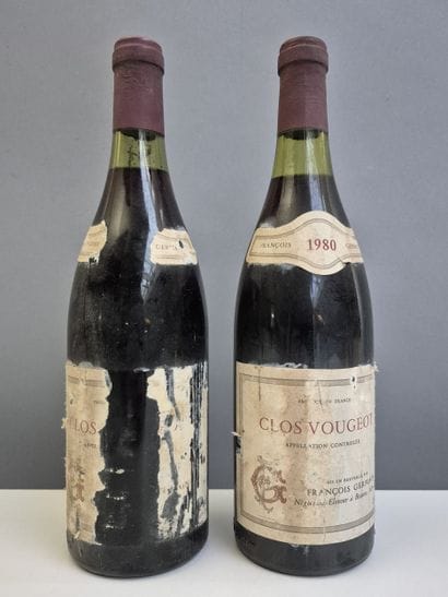2 Bottles CLOS de VOUGEOT Grand cru 1980...