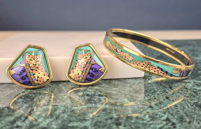 HERMES
Half set of enamelled gilt metal with...