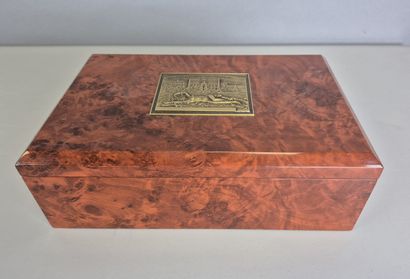 VISCONTI 
Fountain pen and inkwell in a burr...