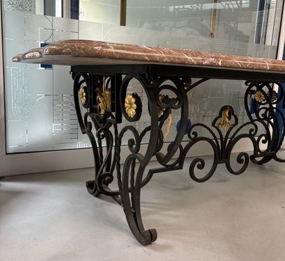 Large table with black patinated and gilded...