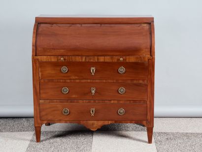 Mahogany veneered cylinder desk opening to...