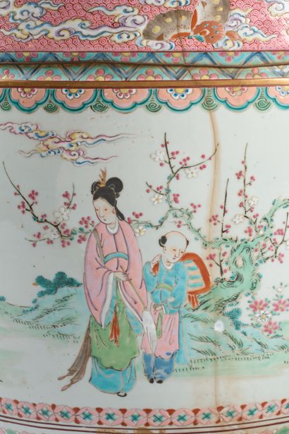 Pair of porcelain planters with polychrome...