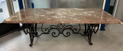 Large table with black patinated and gilded...