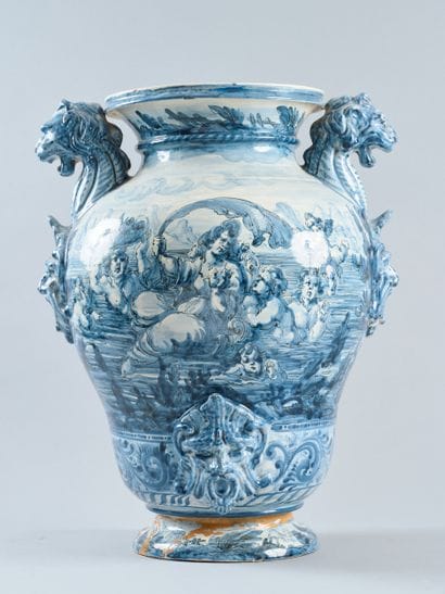 A large glazed earthenware apothecary vase...