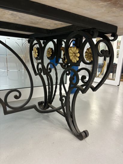 Large table with black patinated and gilded...