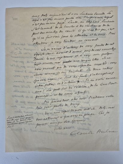 Five handwritten letters signed by Claude...