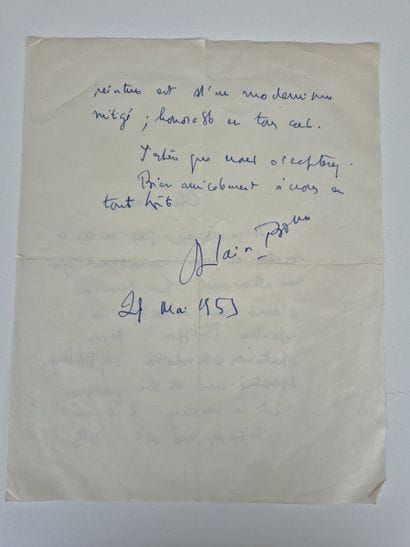Three handwritten letters signed by Alain...