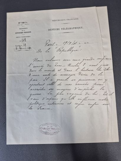 Fonds LOUBET – RUSSIE / Dépêche télégraphique...