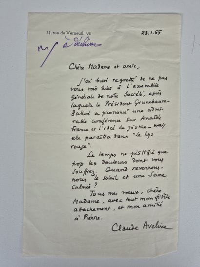 Five handwritten letters signed by Claude...