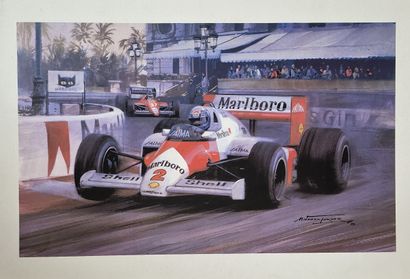 Poster showing Alain Prost at the Monaco...
