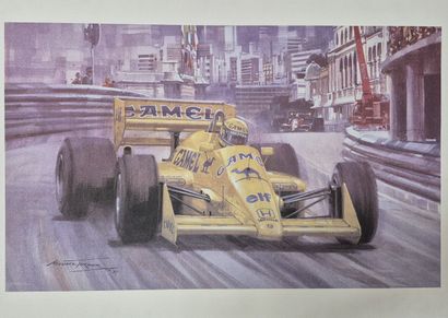 Poster showing Ayrton Senna at the Monaco...