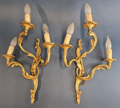 Pair of ormolu three-light sconces in the...