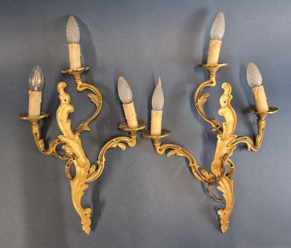 Pair of ormolu three-light sconces in the...