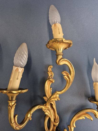 Pair of ormolu three-light sconces in the...