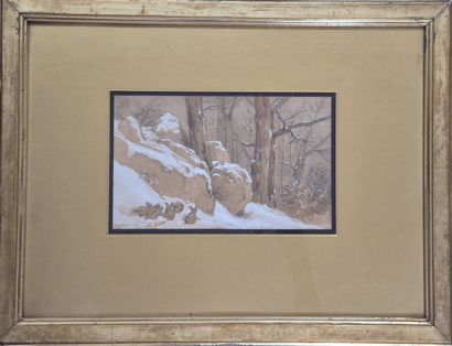 Jules LAURENS (1825-1901) Snow-covered mountain...