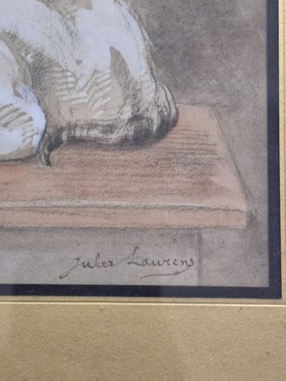 Jules LAURENS (1825-1901) Sleeping cat Charcoal...