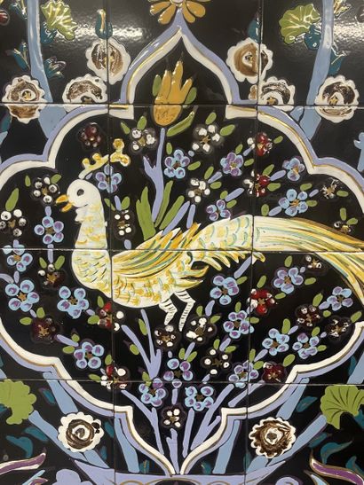 Polychrome glazed ceramic tile-covered panel...