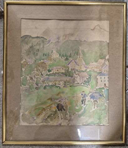20th century schools Reunion of two watercolors...
