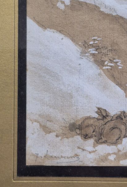 Jules LAURENS (1825-1901) Snow-covered mountain...