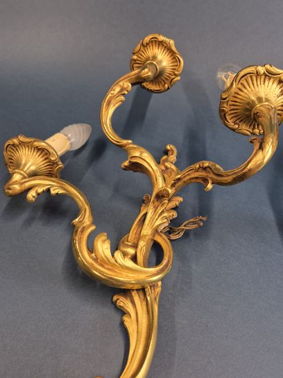 Pair of ormolu three-light sconces in the...