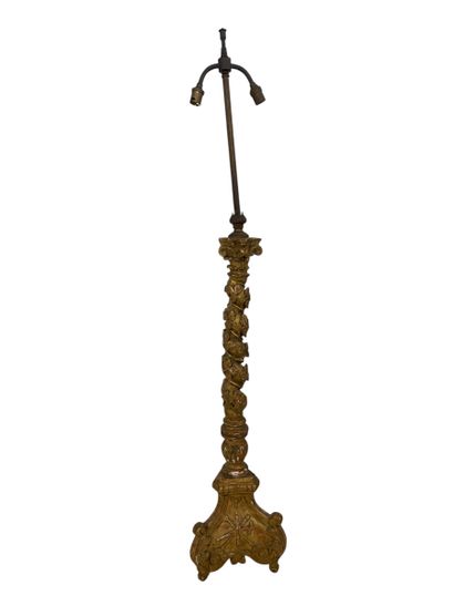 Carved and gilded wood pique-cierge with...