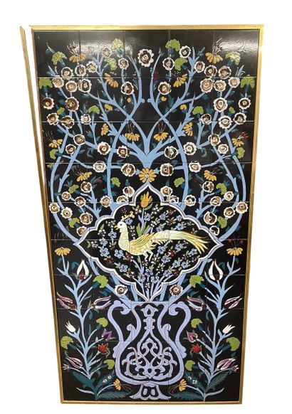 Polychrome glazed ceramic tile-covered panel...