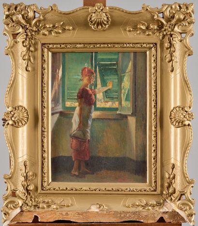 Aldo SEVERI (1876-1956) 
Young woman pushing...