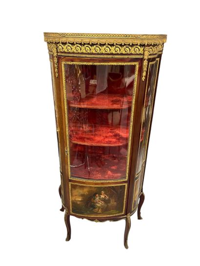 Veneered wood and gilt bronze display case...