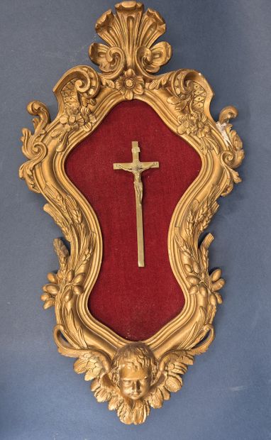 Metal or gilded bronze crucifix with Christ...