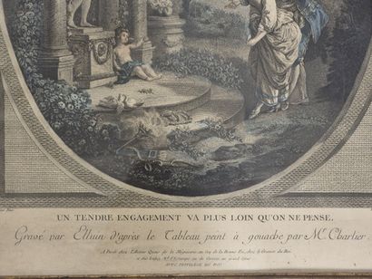 Lot of five engravings, some in color, including:...