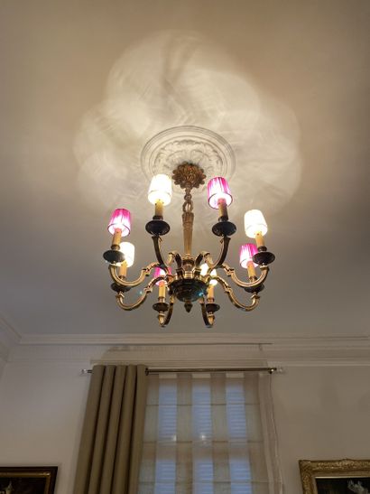 Important eight-light bronze chandelier....