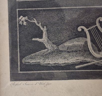 Set of three engravings framed under glass,...