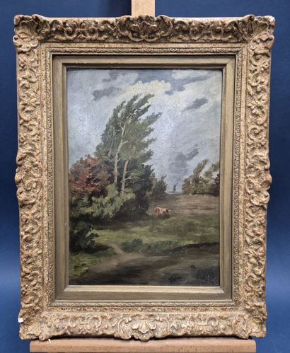 Ecole du XXe siècle
Paysage à la vache
Huile...