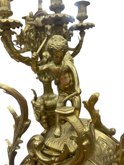 Gilt bronze mantel set including a rocaille...