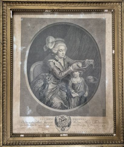 Lot of five engravings, some in color, including:...