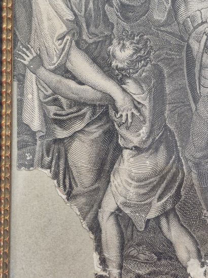 Set of three engravings framed under glass,...