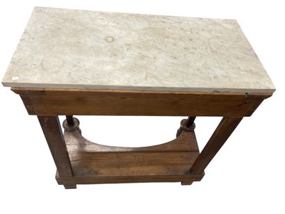 Console en bois et placage d'acajou, ouvrant...