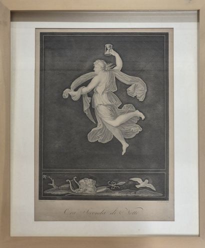 Set of three engravings framed under glass,...