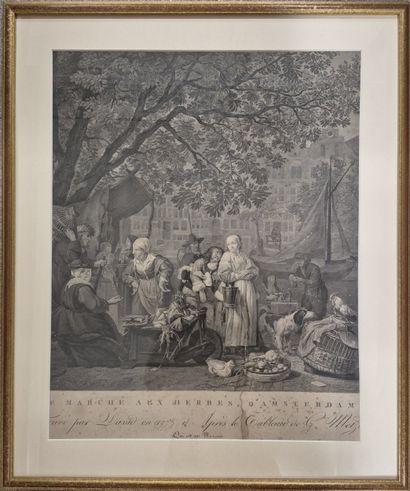 Set of three engravings framed under glass,...