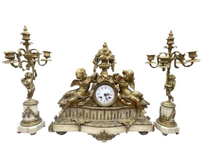 Important alabaster and ormolu mantel set...