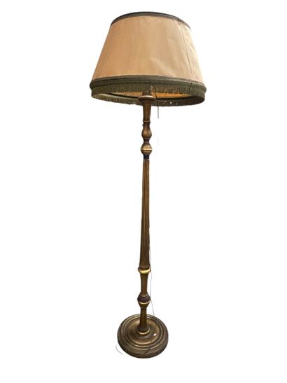 Gilded wood floor lamp, the shaft with fluted...